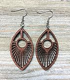 Wood Peacock Feather Earrings from Solid Mahogany Stained Maple