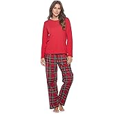 Casual Nights Women's Jersey Knit Long-Sleeve Top and Soft Flannel Bottom Pajama Set