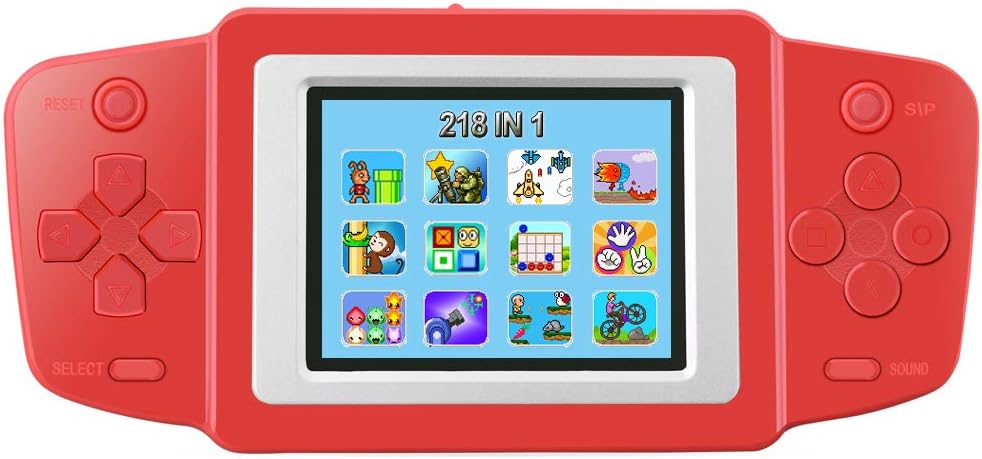 TEBIYOU Handheld Game Console for Kids Seniors Adults with Built in 218 Classic Video Games 2.5'' Screen USB Rechargeable Portable Gaming Console Player Birthday Gift for Toddlers-Red