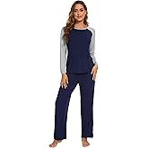 WiWi Viscose from Bamboo Women's Long Sleeve Pajama Set Raglan Sleeve Top and Pants Set Lightweight Sleepwear S-XXL