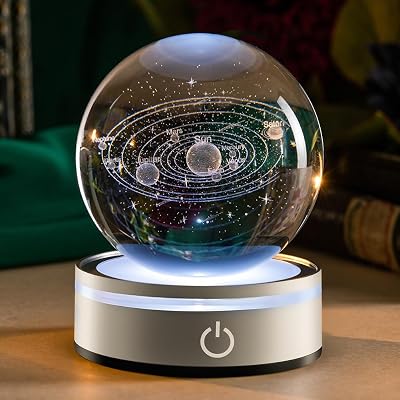 IFOLAINA 3D Solar System Crystal Ball 80mm LED Night Light Planet Globe