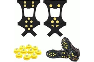 Ice Grips, Ice & Snow Grips Cleat Over Shoe/Boot Traction Cleat Rubber Spikes Anti Slip 10 Steel Studs Crampons Slip-on Stret