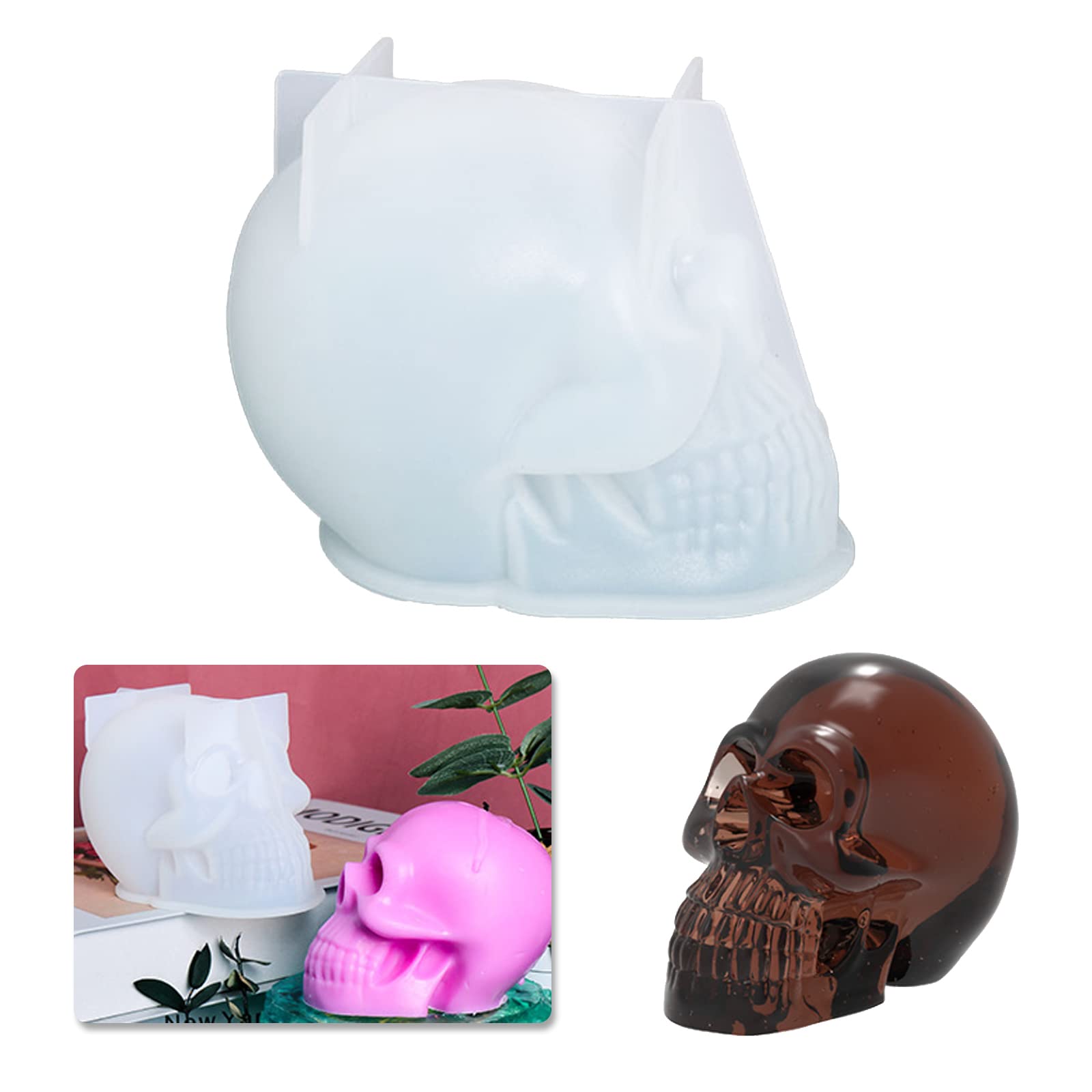 3D Large Skull Candle Moulds,Family Halloween Candle Silicone Mold,Ice Cube Crystal Jewelry Maker Mold for Home Decoration, Black, (CXY-52)