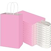Toovip 100 Pack 5.25x3.25x8.25 Inch Small Light Pink Kraft Paper Bags with Handles Bulk, Gift Wrap Bags for Favor Grocery Retail Party Birthday Shopping Business Goody Craft Merchandise Take Out Sacks