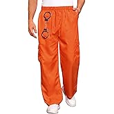 Arvilhill 2 Pcs Prisoner Pants Costume Adult Men Cuffs Orange Loose Fit Cargo Pant with Pockets (S-XXL)