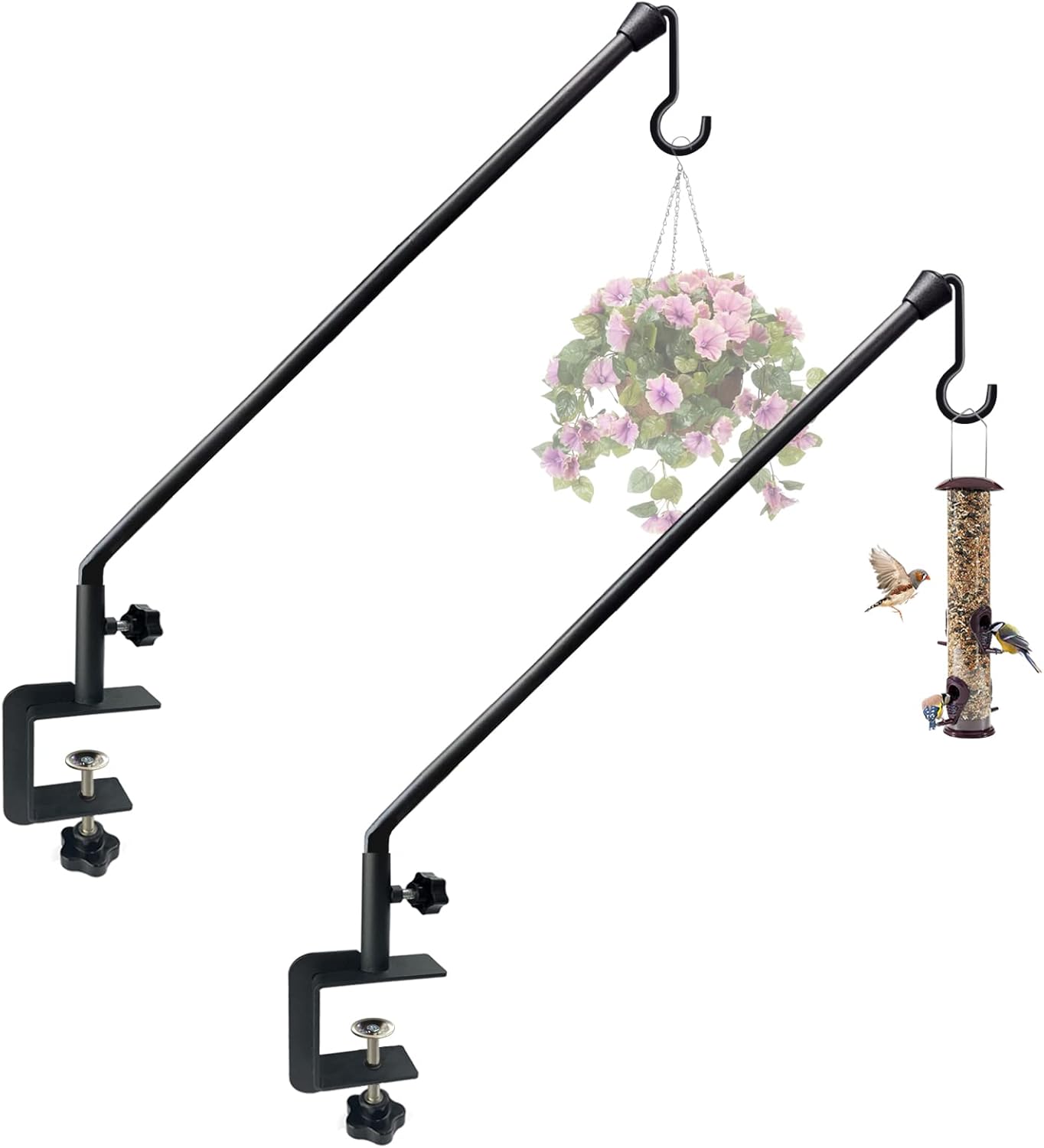 Outdoor Hanging Brackets - Tuohours 38 Inch Extended Reach Deck Hook Hanger for Railing, Heavy Duty Outdoor Plant Hook Holder for Hanging Bird Feeder Flower Basket Planter or Lanterns, 2 Packs