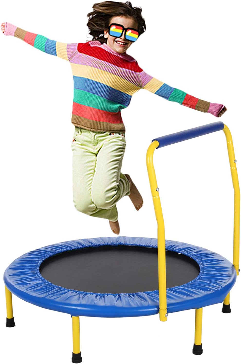 Hosmat 36" Kids Mini Trampoline with Handle - Indoor Fitness Rebounder Trampoline for Boys and Girls | Max. Load 155LBS