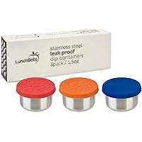 LunchBots Tiny Dips Condiment Containers - Set of 3 - Perfect Portion Cups - Spill Proof Lunch Box Sauce Container with Lid -