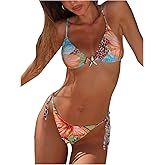 RoseSeek Women's 2 Piece Leopard Floral Bikini Sets Halter Triangle String Bathing Suit Starfish Metal Swimsuits