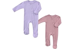 KISBINI Baby Footed Pajamas with Mitten Cuffs Unisex Cotton Snap-up Romper Jumpsuit Sleep and Play 0-12 Months Footies