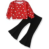 Renotemy Toddler Baby Girl Clothes Fall Winter Outfits, Ruffle Sleeve Crew Neck Sweatshirts Flare Pants Set 12Months-4 Year
