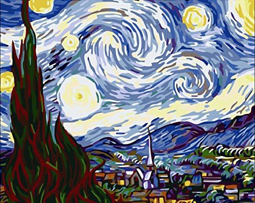 Diy Oil Painting for Kids, Students, Adults Beginner,Paint by Number Kits,Worldwide Famous Oil Painting The Starry Night by Van Gogh-20x16 inch
