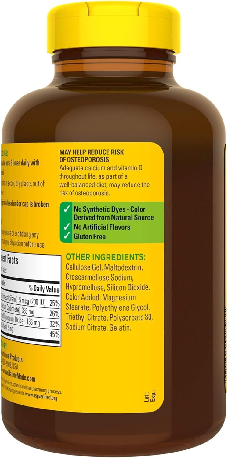 Nature Made Calcium, Magnesium & Zinc w. Vitamin D Tablets Value Size 300 Ct (3 Pack of 300)