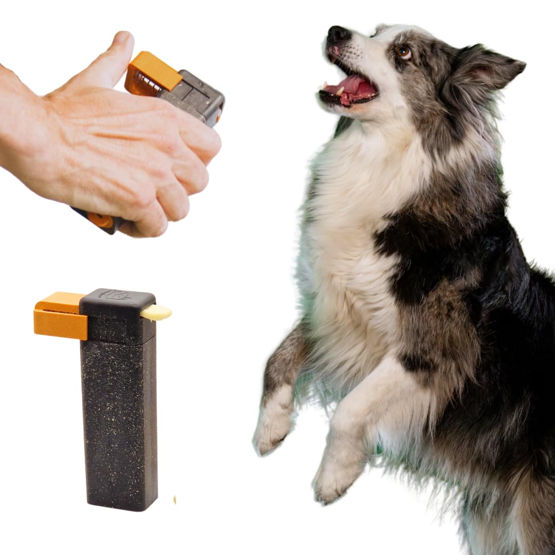 Train'N'Treat Dog Treat Dispenser, Combines a Subtle Clicking Sound with Offering a Treat in a Clean and Safe Way, Easy 1 Hand Operation, Slices Hot Dogs into Treats