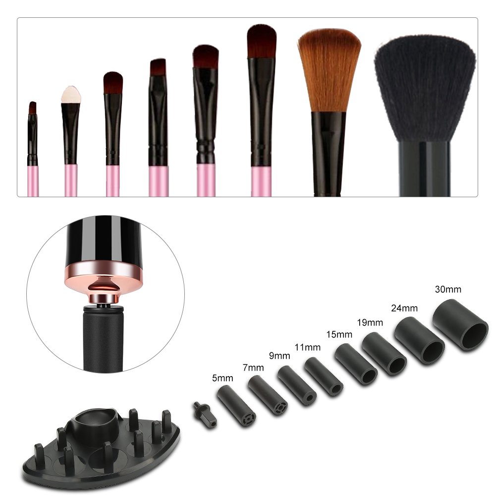 Makeup Brush Cleaner and Dryer Machine Upgraded, Cleans and Dries Makeup Brushes in Seconds 360 Rotation with 8 Rubber Holders, Suit for All size Makeup Brushe