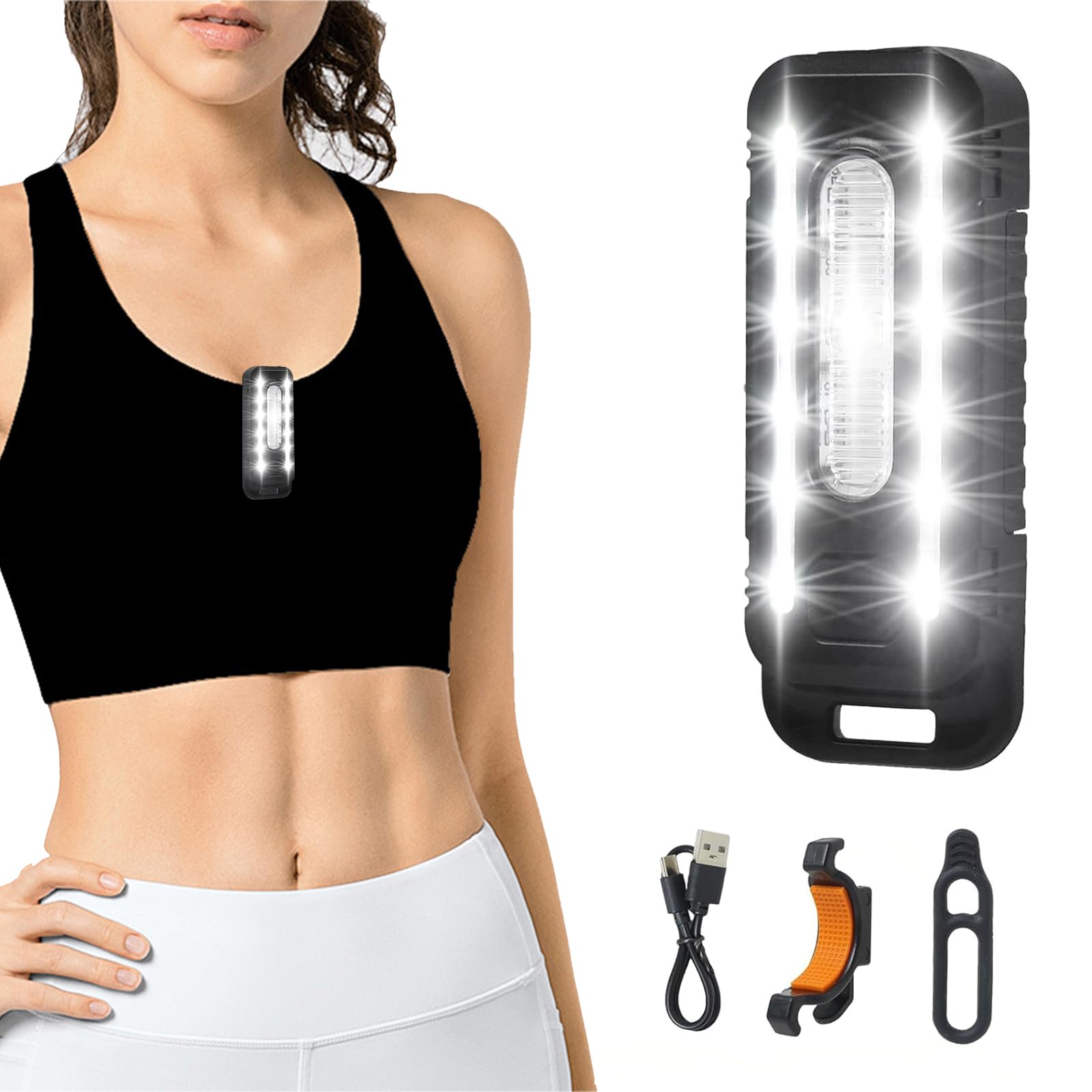 MADGININE Walking Lights for The Dark, Clip on Torch for Runners, USB C Rechargeable Clip on Running Light Body Torch, Portable Warning Flashing for Running, Camping, Hiking, Cycling, Dog Riding