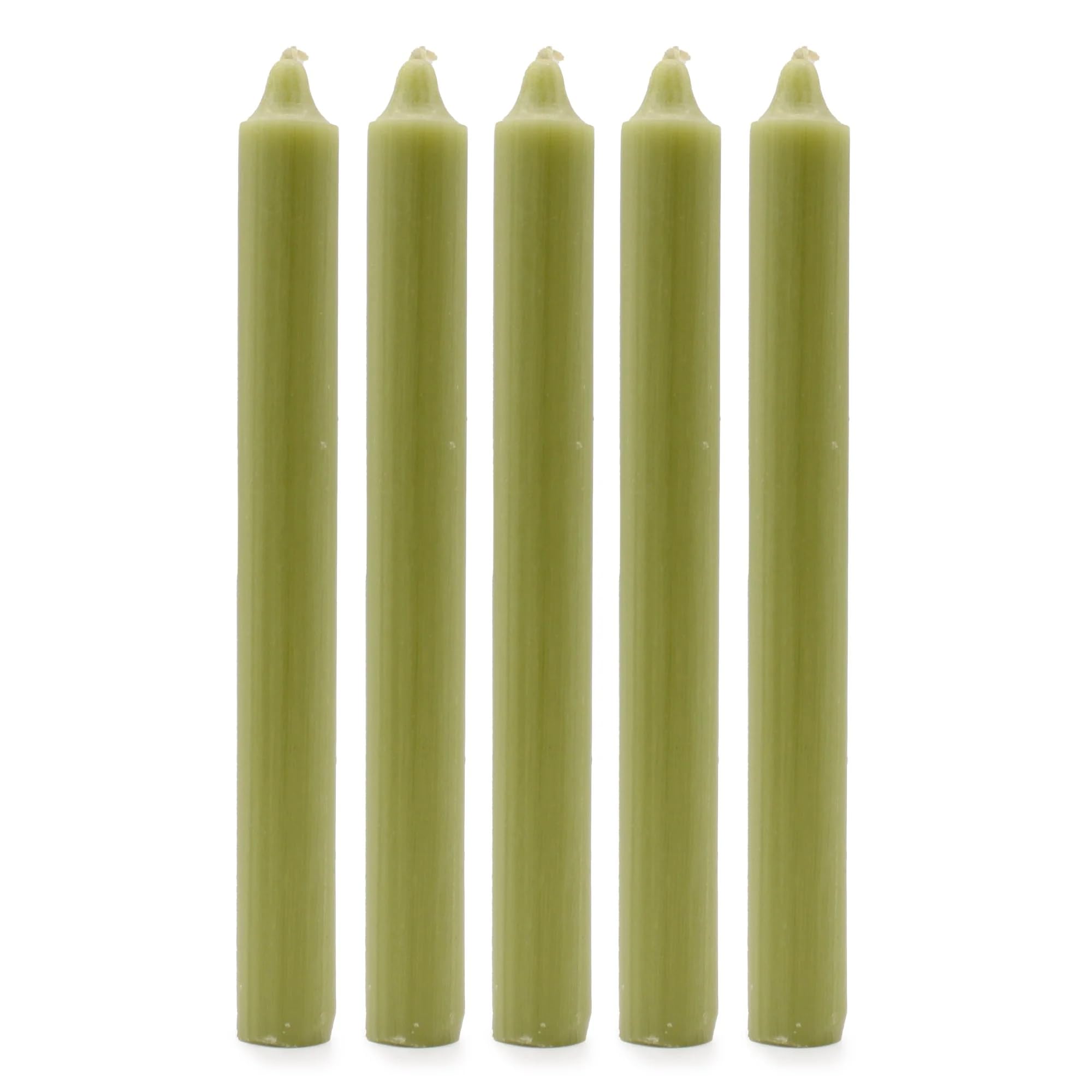 Solid Colour Dinner Candles, Pack of 5 Handmade Candles 20cm x 2cm Rustic Look Bistro Style Taper Candles (Rustic Olive)