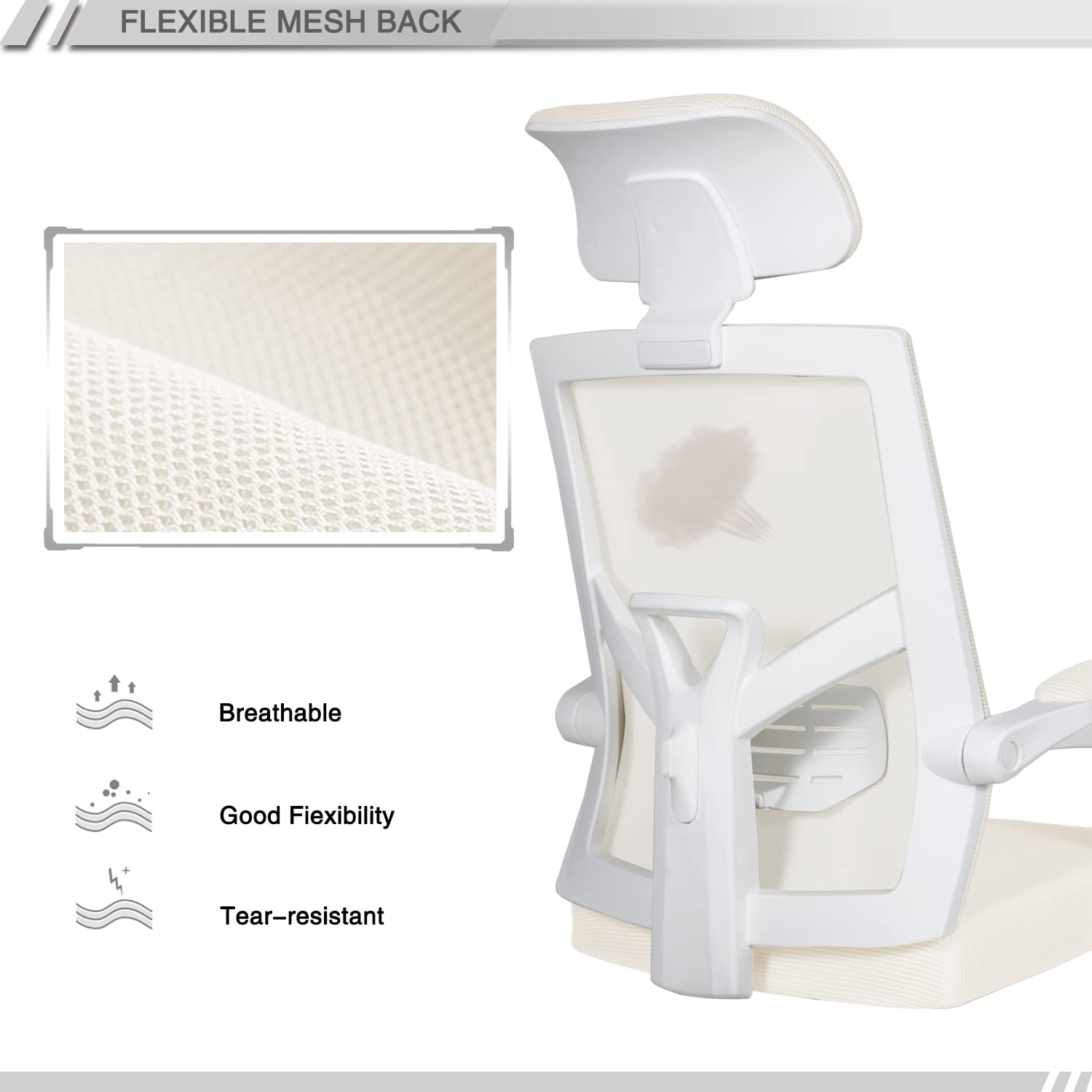 Qulomvs Mesh Ergonomic Office Chair with Footrest Home Office Desk Chair with Headrest and Backrest 90-135 Adjustable Computer Executive Desk Chair with Wheels 360 Swivel Task Chair - Image 5