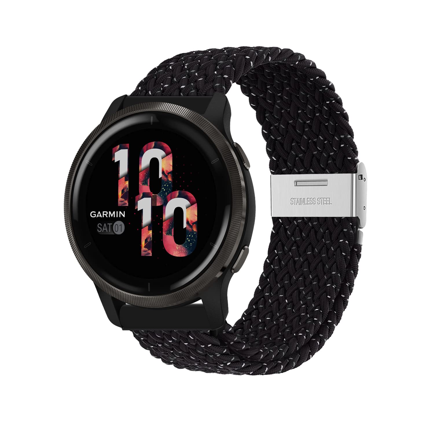 Niboow 22mm Strap for Garmin Venu 3/Venu 2/Vivoactive 4/Forerunner 265/Forerunner 255/Forerunner 255 Music, Elastic Nylon Watch Bands for Huawei Watch GT 4 46mm/Watch 4/Watch 4 Pro - Star Black — image 1