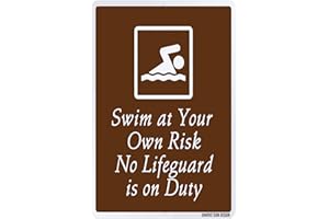 GIMIPATS GIMIPAT Aluminum Swim At You Own Risk No Lifeguard Is On Duty Pool Sign, 12inx8in Fade Resistance, Indoor/Outdoor Use Metal Sign