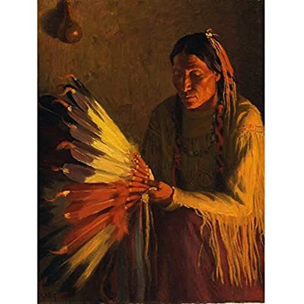 Sharp War Bonnet Native American Painting Art Print Canvas Premium Wall Decor Poster Mural