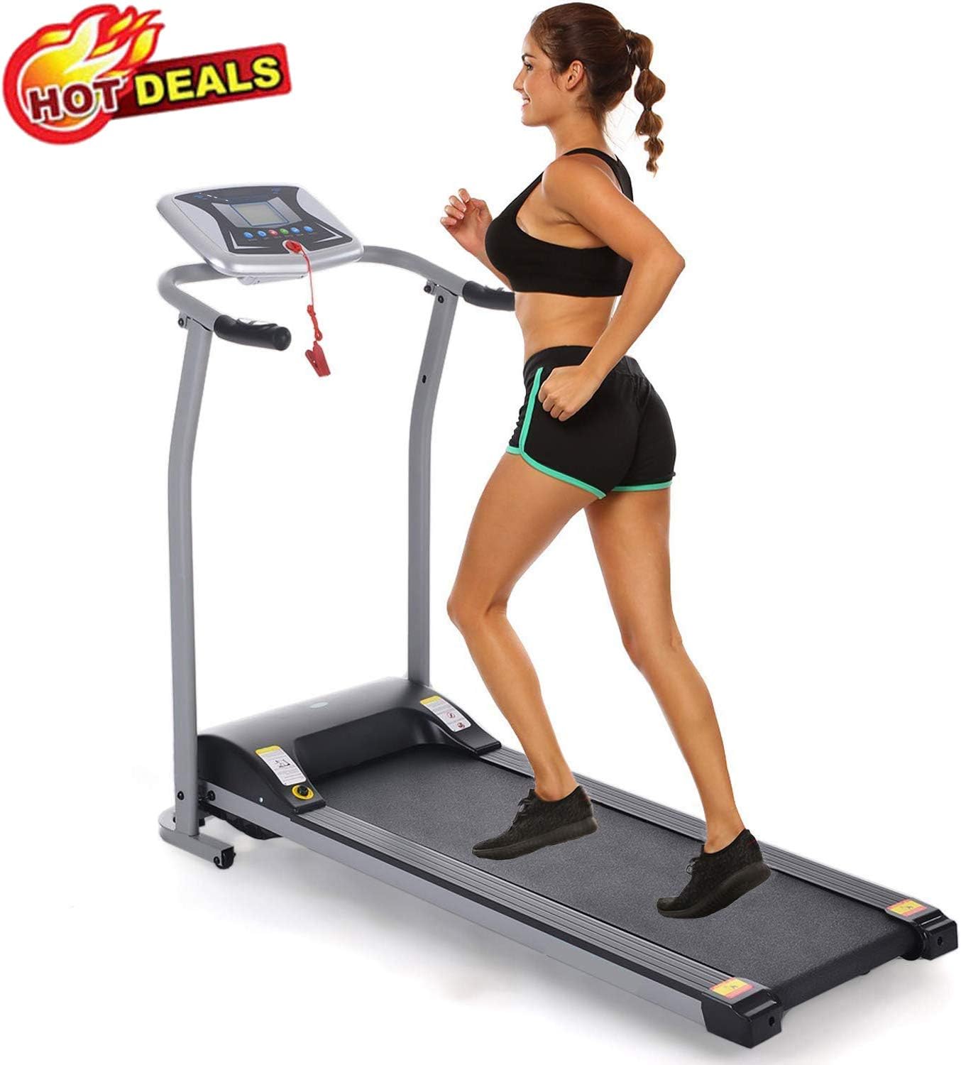 Folding Treadmill Electric Motorized Power Walking Jogging Running Exercise Fitness Machine Trainer Equipment for Home Gym Office Space Saver Easy Assembly