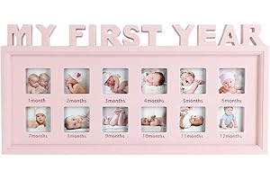 YLUCKY My First Year Picture Frames Baby Moments Keepsake Photo Frame Newborn Infant Collage Frame Boys Girls Shower Gift Wall hanging 12 Month Frame for Room Wall Nursery Décor Elegant White Natural Wood