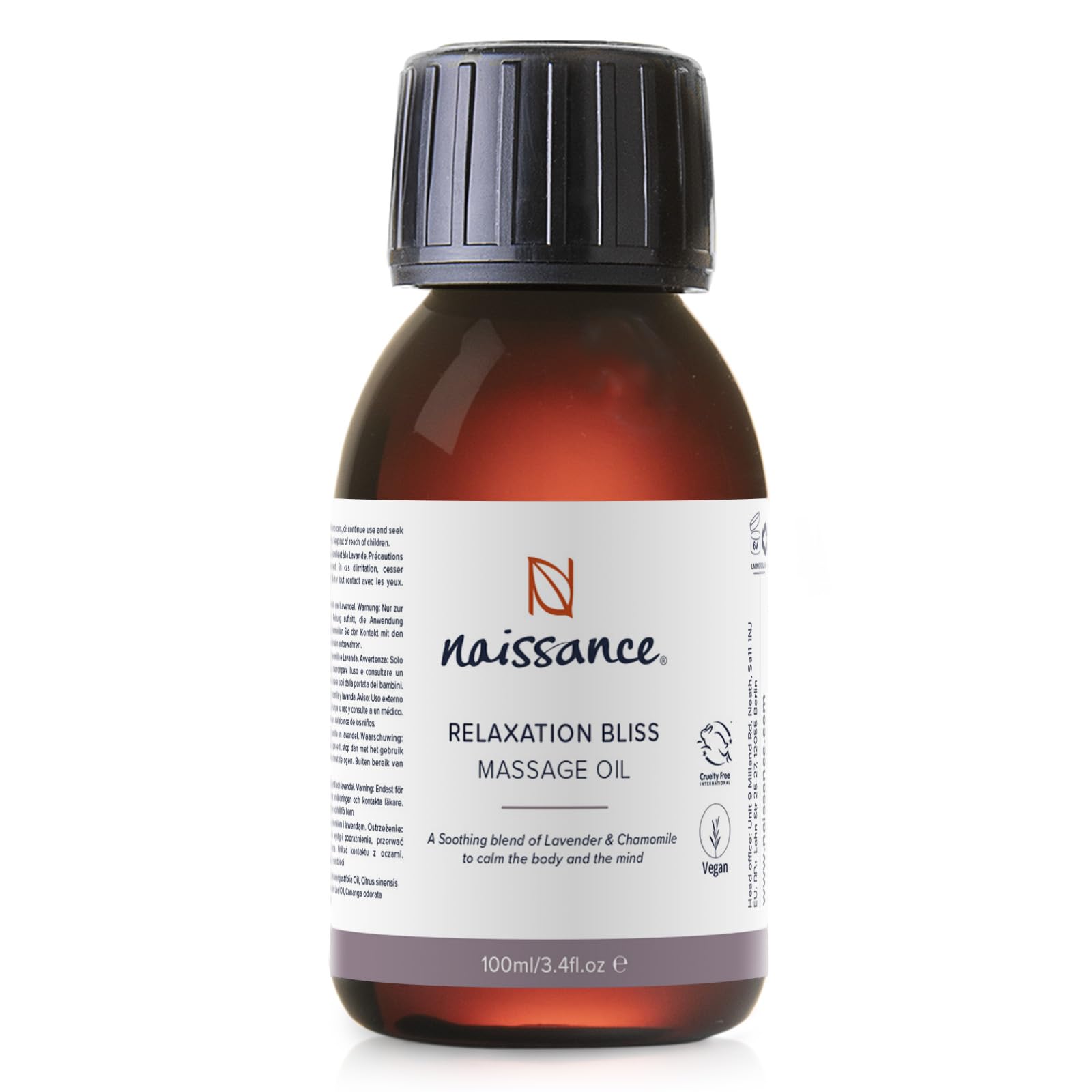 Naissance Relaxation Bliss Massage Oil 100ml – Calming Lavender & Soothing Chamomile Oil – Destressing Aromatherapy Massage Oil for Relaxation, Sleep, Stress & Muscle Relief