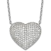 JewelryWeb 925 Sterling Silver Rhodium Plated Pave Cubic Zirconia Love Heart Necklace 18 Inch 19.5mm Wide Pendant Necklace for Women