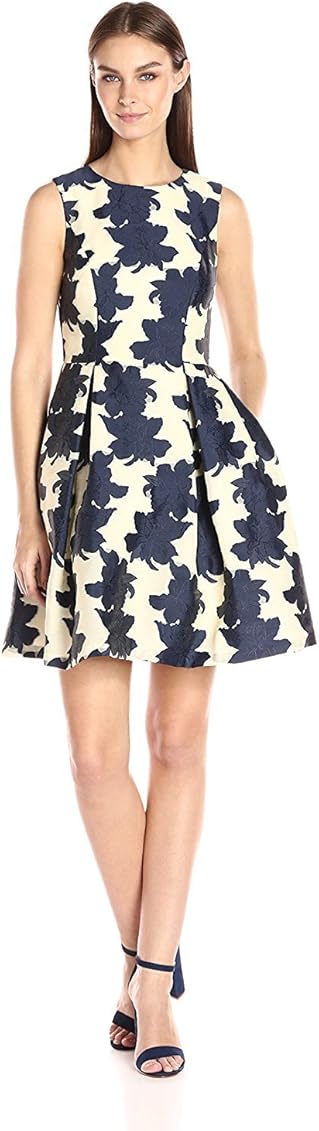 vince camuto embroidered fit and flare dress