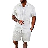 Men's Tropical Vacation Short Sleeve Button Down Shirt and Shorts Matching Set Summer Beach Casual Wear