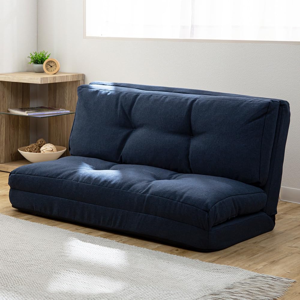 アイリスプラザ ソファーベッド マルチに使える3WAY 幅120cm 14段階リクライニング 座椅子 1人掛け 2人掛け ソファ 折りたたみ 折り畳み 幅約120×奥行約66-205×高さ約12-61cm CG-4A-120K ネイビー商品画像