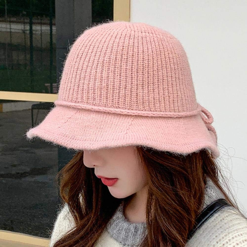 Woman Knitted Wool Blend Bucket Hats Girl Dome Bow Knot Stripe Basin