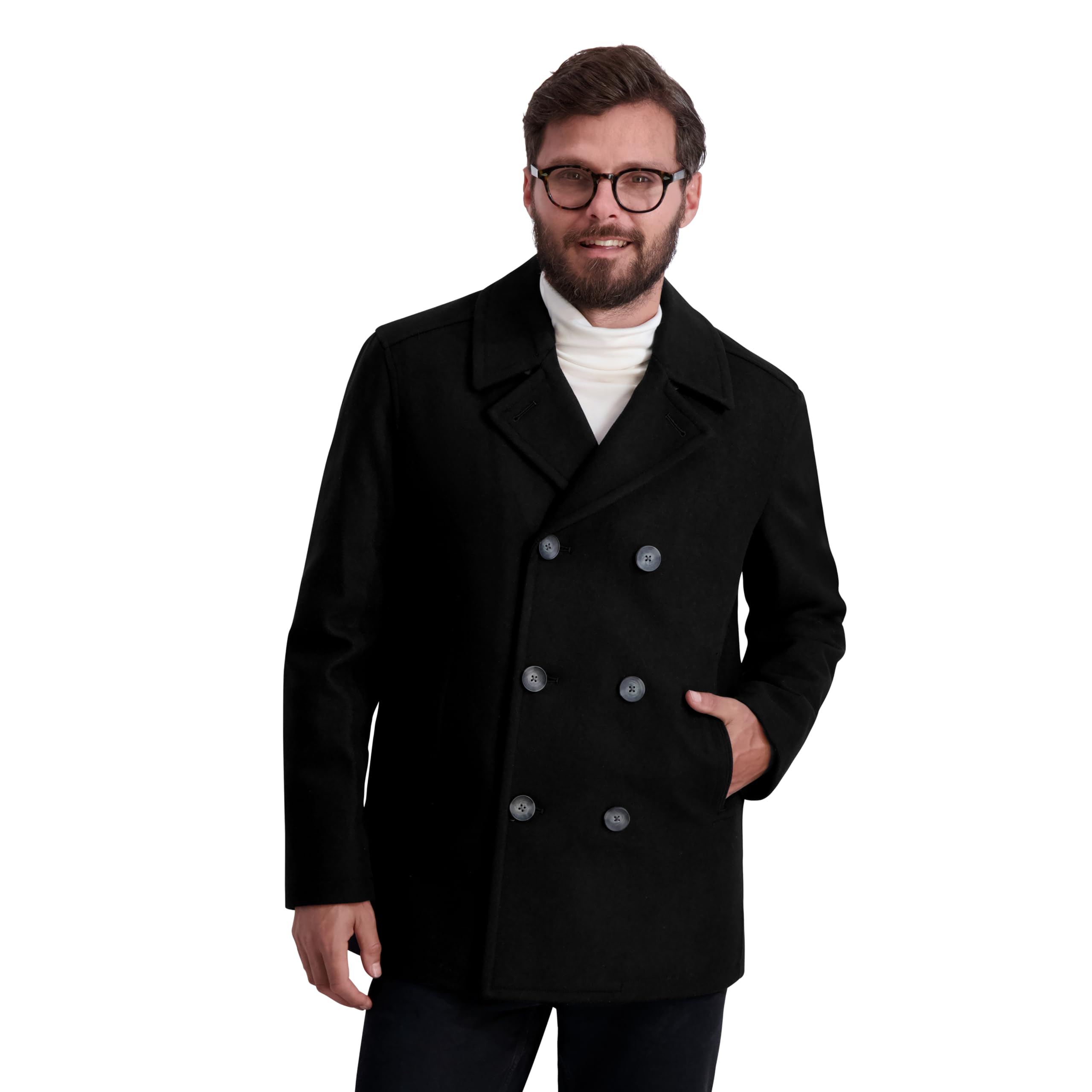 Nautica Men's Wool Blend Peacoat – Double-Breasted Winter Coat, Regular, Big & Tall Sizes, Black, LT Image
