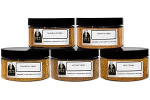 CHEF CHERIE Curry Spices Gift Set - Contains: 5 different spice jars (1 each of: 4-Star Curry, Hot Curry, Lemon Curry, Madras Curry, Thai Red Curry)