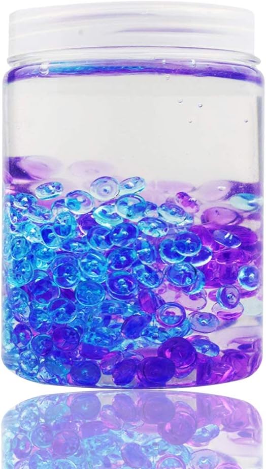 Swallowzy Crystal Slime Putty with Fishbowl Beads, 200ml Fluffy Floam Slime Flat Beads Mud Stress Relief Scented Sludge Toy for Kids Adults (Purple+Blue)
