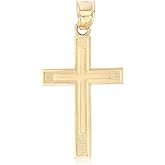Ioka - 14K Yellow Gold Double Cross Pendant Religious Medium Size Charm For Necklace or Chain