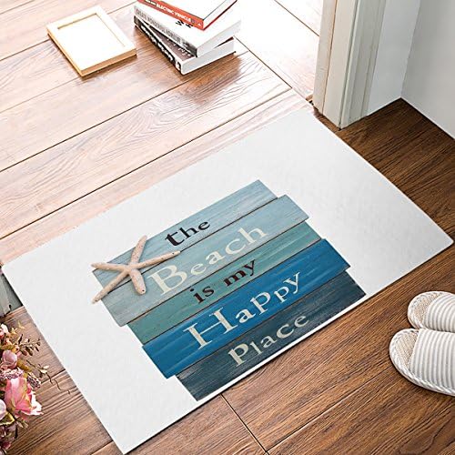 Welcome Doormats Non Slip Area Rugs Entryway Indoor Door Mat for Kitchen Living Room Bedroom Bathroom-Beach Theme Starfish Wooden Board