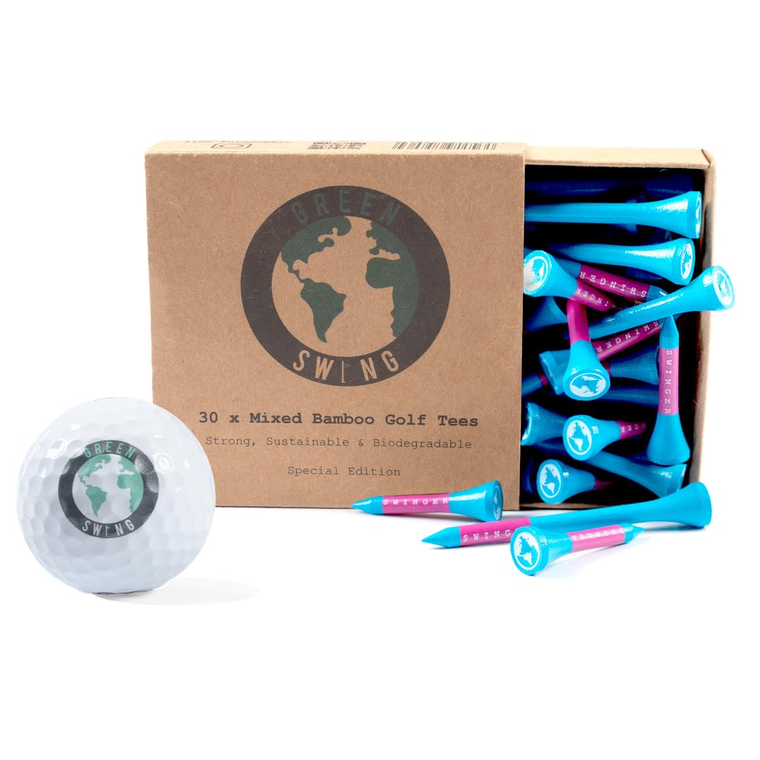 Green Swing Special Edition 70mm & 38mm Bamboo Golf Tees | Strong Sustainable Biodegradable | 30pcs (Blue)