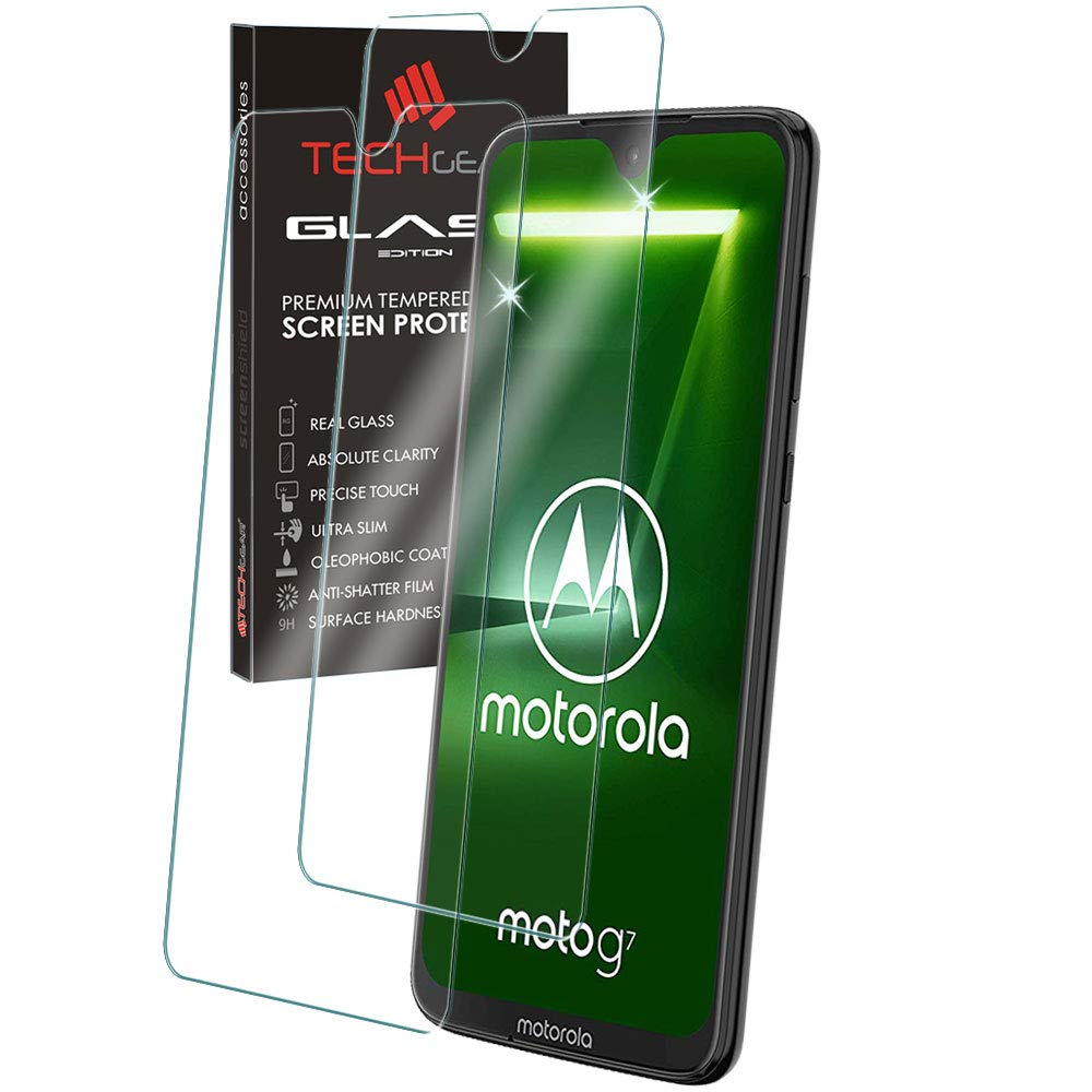 TECHGEAR Moto G7 Screen Protectors, [2 Pack] GLASS Edition Genuine Tempered Glass Screen Protector Guards Cover Compatible with Motorola Moto G7