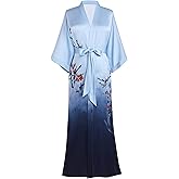 PRODESIGN Kimono Robe for Women - Long Satin Sleepwear Silky Kimono Cover-Up Nightgown Japanese Bathrobe Loungewear Blouse