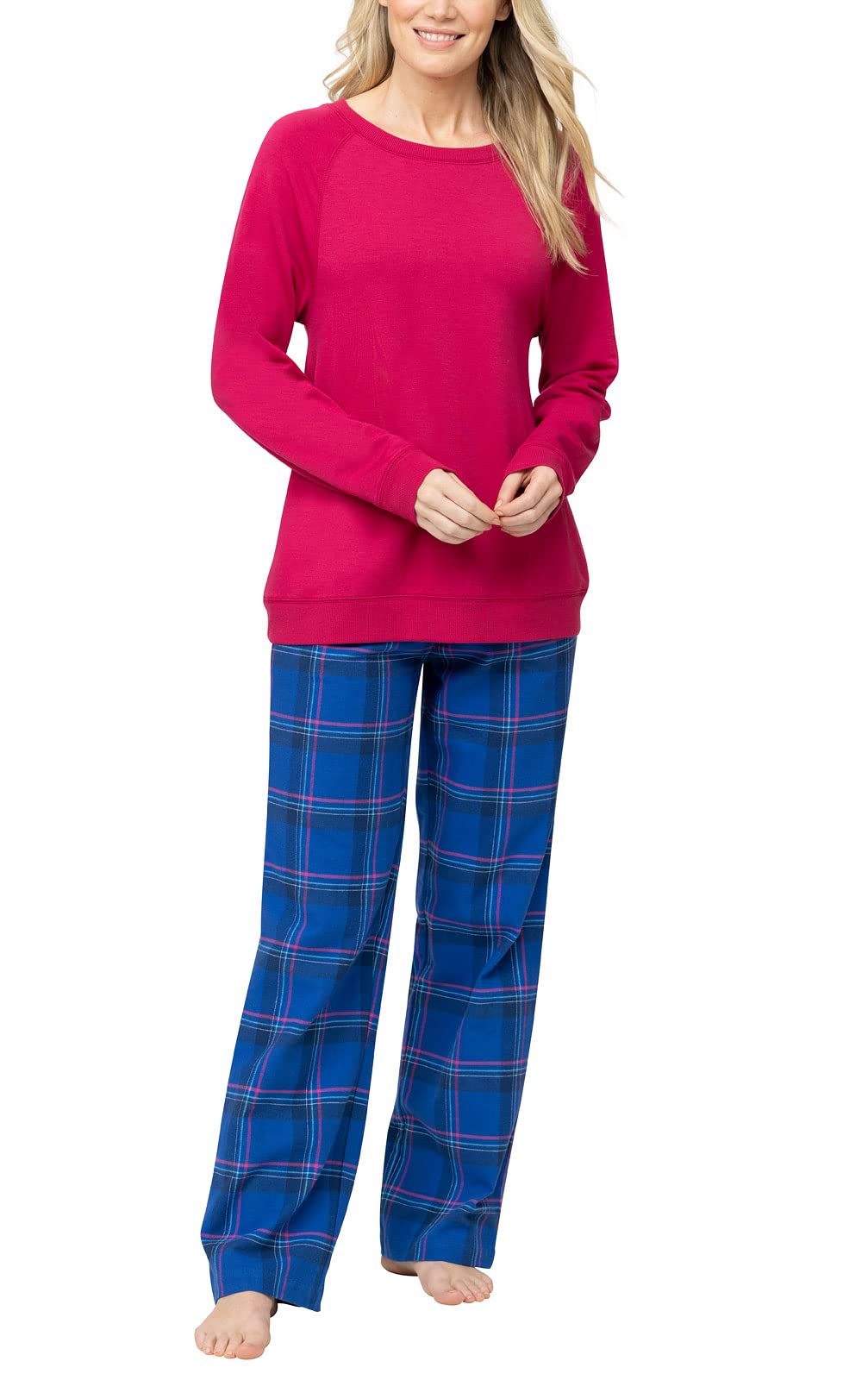 PajamaGram Women's Pajamas - Women Pajama Sets, Indigo Plaid, SM Image