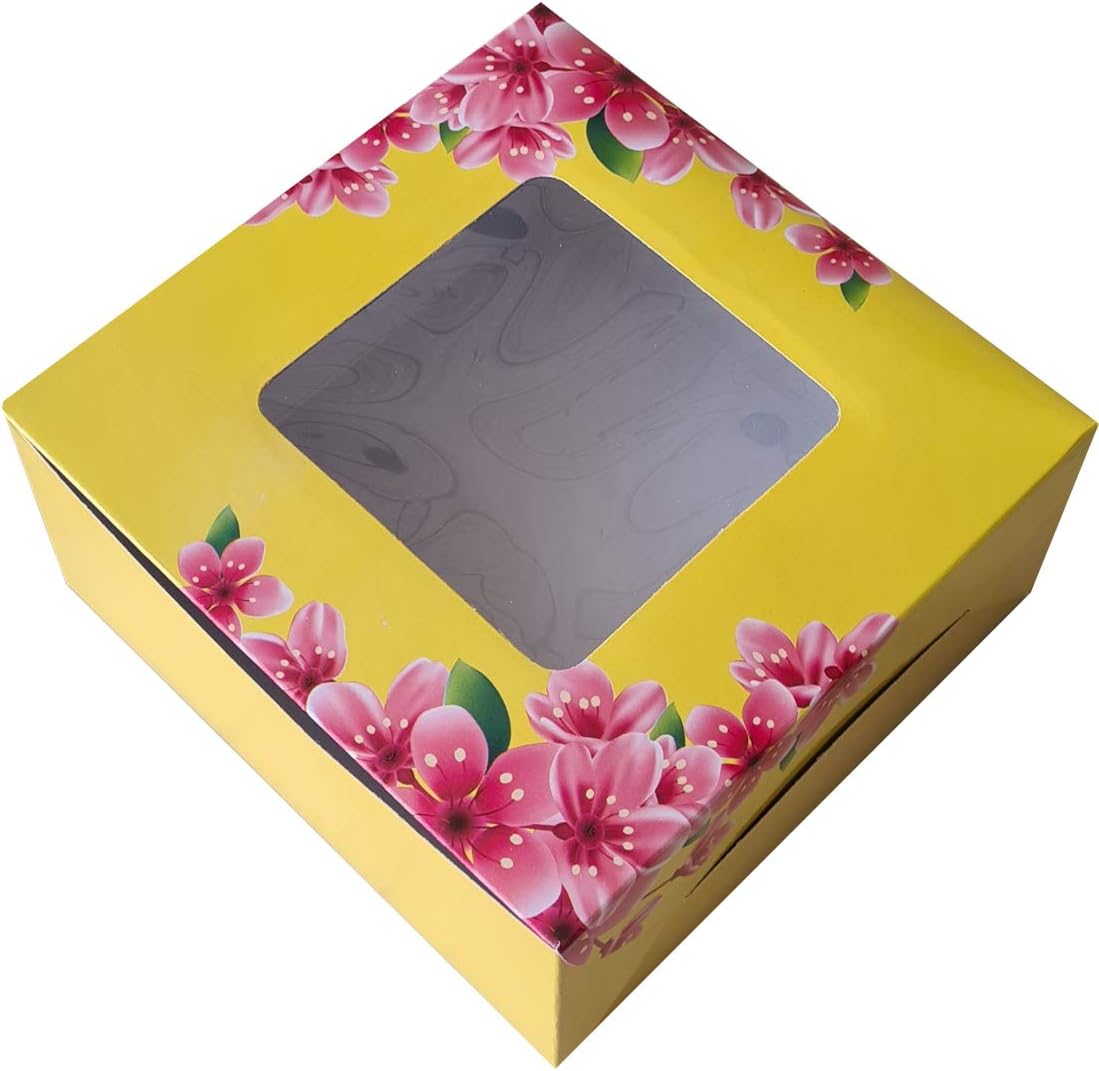 Buy RELIABLE Packaging Yellow Floral Cake Box 8X8X4 Pack of 5