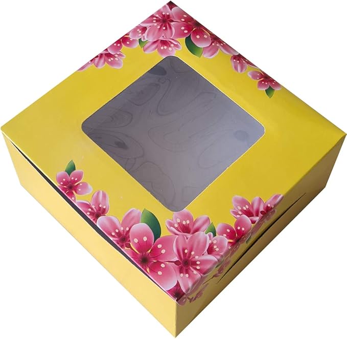 Buy RELIABLE Packaging Yellow Floral Cake Box 8X8X4 Pack of 5