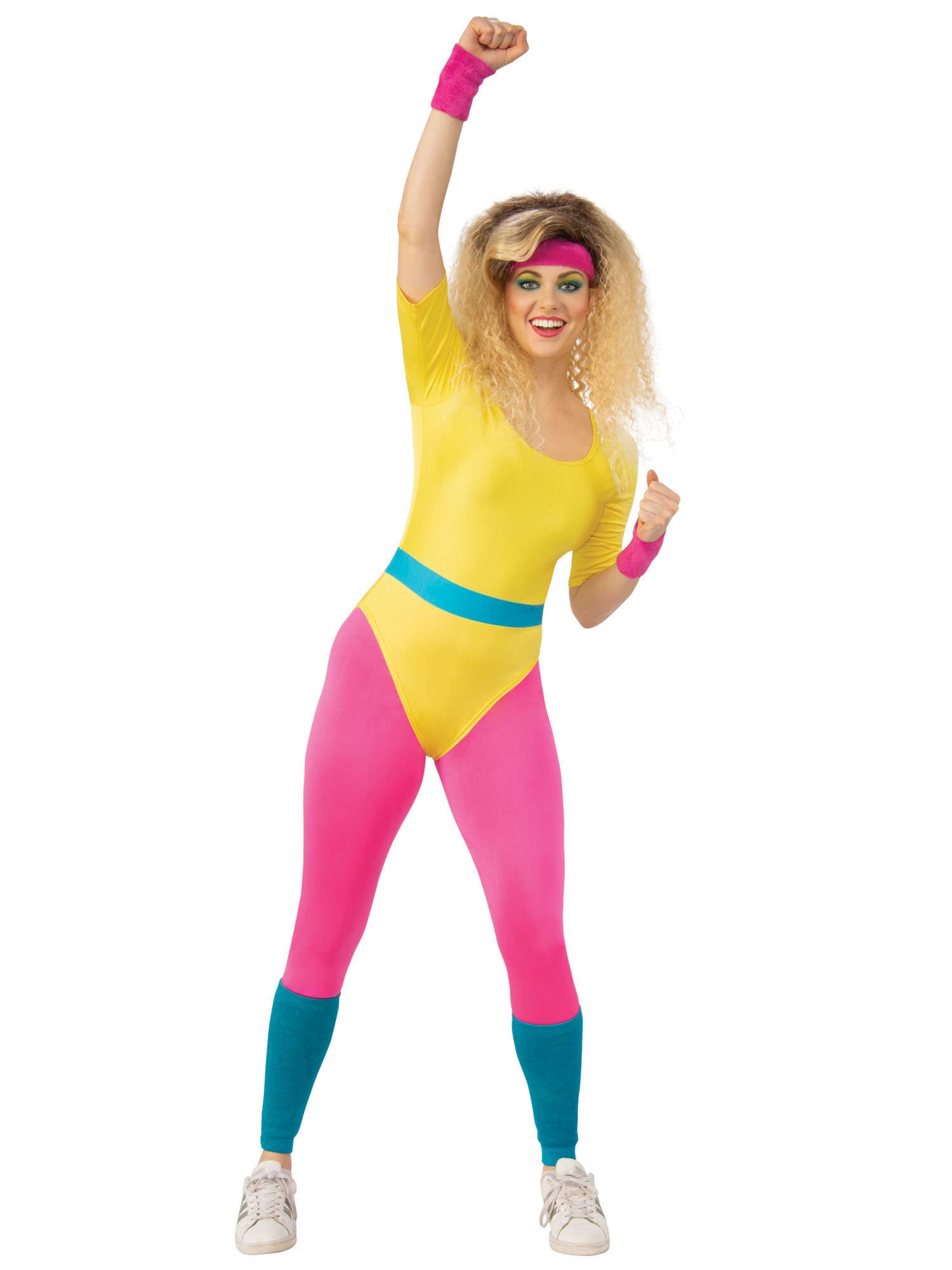 Rubies Women's Yellow, Pink, & Blue Aerobics Girl Costume Set (Small Size) - Vibrant Design, Perfect for 1980's Themed Parties, Dance Workouts, Fitness Events, & More Halloween