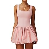 QBGJTD Womens Tennis Golf Dress with Built-in Bra Shorts Backless Square Neck Mini Puffy Skirt Athletic Dresses with Pockets