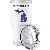 Palm City Products 30 oz Michigan Tumbler – Insulated Michigan Map Tumbler – Michigan Souvenirs and Gifts – Michigan Themed Products – Spill Proof Lid