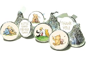 UNBALA 108 Pcs Cute Winnie Stickers 0.75 Inch Thank You Stickers Mini Kisses Labels Chocolate Candy Stickers The Pooh Baby Shower Decorations 1 st Birthday Party Favors