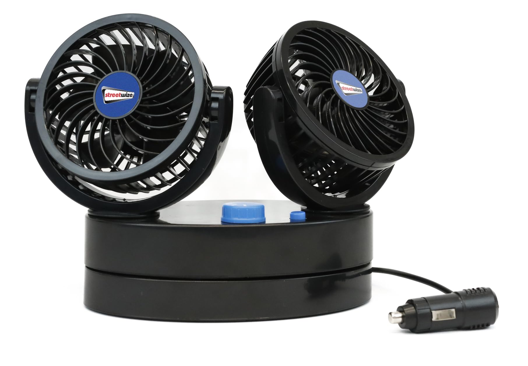 Streetwize – Portable Twin Cyclone Oscillating 12v Car Fan | Dual Speed with On/Off Button | 360° Degree Fan | Ideal For: Cars, Van, 4x4's, Caravans and Motorhome's SWCF5