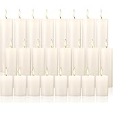 Nuogo 24 Pcs Ivory Pillar Candles Bulk Set of 3 Long Burning Wax Pillar Candles 2 in x 3, 6, 8 Inch Dripless Unscented Smokeless for Wedding Party Spa Lantern Fireplace Home